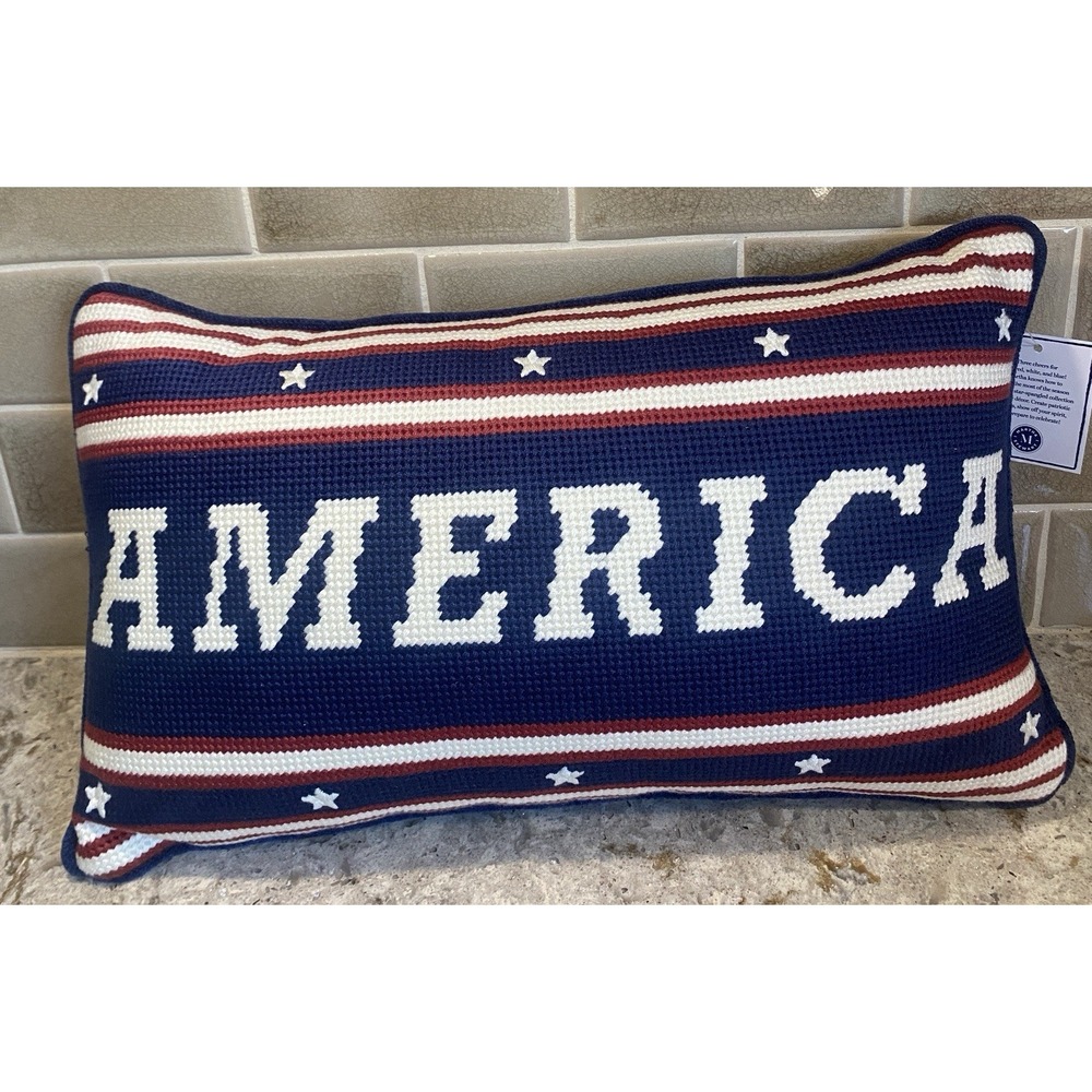 NWT Martha Stewart America Needlepoint Pillow Patriotic July 4th Flag  14 x 8